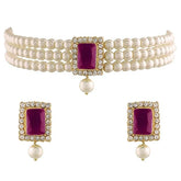 Fizix Traditional Stone Pearl Choker Necklace Jewellery Set (FXAJ408)