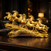 Fizix Golden 19 Inch Running 7 Victory Horses Resin Statue