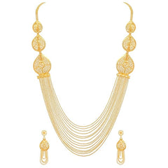Fizix Gold Plated Long Chain Traditional Necklace Jewellery Set (FXAJ423)