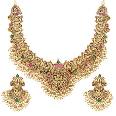 Fizix Pearl Choker Traditional Jewellery Temple Necklace Set (FXAJ404)