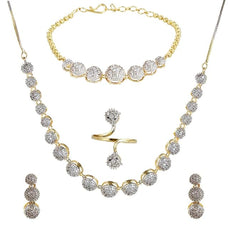 Fizix American Diamond Combo of Choker Necklace Set with Earrings, Bracelet and Ring (FXAJ406)