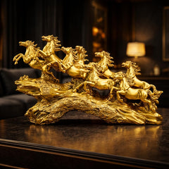Fizix Golden 19 Inch Running 7 Victory Horses Resin Statue