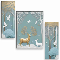 Fizix Deer Paintings for Wall Decoration - Set Of 3