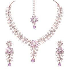 Fizix Diamond Necklace Jewellery Set with Earrings and Maang Tikka (FXAJ402)