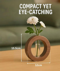 Fizix Decorative Glass Test Tube with Donut Wooden Holder Vase