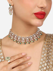 Fizix Green Pink Stones Austrian Diamonds Embellished Choker (FXAJ412)