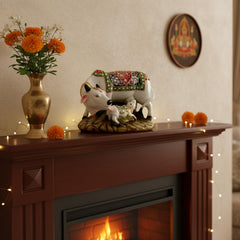 Fizix Kamdhenu Cow and Calf Statue for Home Décor