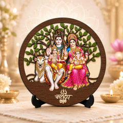 Fizix Shiv Parivar Wooden Murti for Home Mandir - 5X5 inch