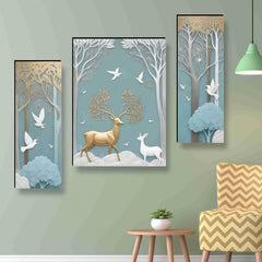 Fizix Deer Paintings for Wall Decoration - Set Of 3