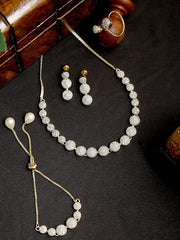 Fizix American Diamond Combo of Choker Necklace Set with Earrings, Bracelet and Ring (FXAJ406)