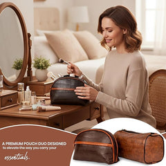 Fizix 2-Set PU Leather Toiletry Travel Bags for Men and Women