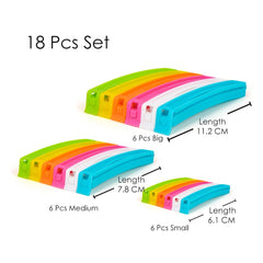 Fizix 3 Different Size Plastic Food Snack Bag Pouch Clip Sealer - 18 Pcs