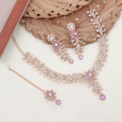 Fizix Diamond Necklace Jewellery Set for Women with Earrings and Maang Tikka (FXAJ416)