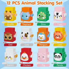 Fizix Kidology 12 PCS Animal Stacking Cubes Set
