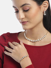 Fizix American Diamond Combo of Choker Necklace Set with Earrings, Bracelet and Ring (FXAJ406)