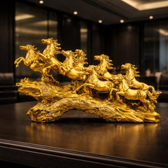 Fizix Golden 19 Inch Running 7 Victory Horses Resin Statue
