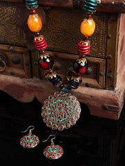 Fizix Traditional Tibetan Pendant Necklace Jewellery Set (FXAJ409)