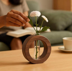 Fizix Decorative Glass Test Tube with Donut Wooden Holder Vase
