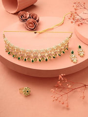 Fizix Green Pink Stones Austrian Diamonds Embellished Choker (FXAJ412)