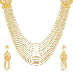 Fizix Gold Plated Long Chain Traditional Necklace Jewellery Set (FXAJ423)