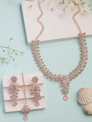 Fizix Charming AD Diamonds Studded Floral Choker Necklace with Danlge Earrings (FXAJ403)