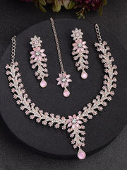 Fizix Charming AD Diamonds Studded Floral Choker Necklace with Danlge Earrings (FXAJ403)