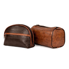 Fizix 2-Set PU Leather Toiletry Travel Bags for Men and Women