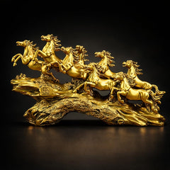 Fizix Golden 19 Inch Running 7 Victory Horses Resin Statue
