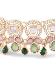 Fizix Green Pink Stones Austrian Diamonds Embellished Choker (FXAJ412)