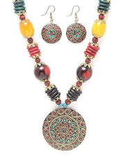 Fizix Traditional Tibetan Pendant Necklace Jewellery Set (FXAJ409)
